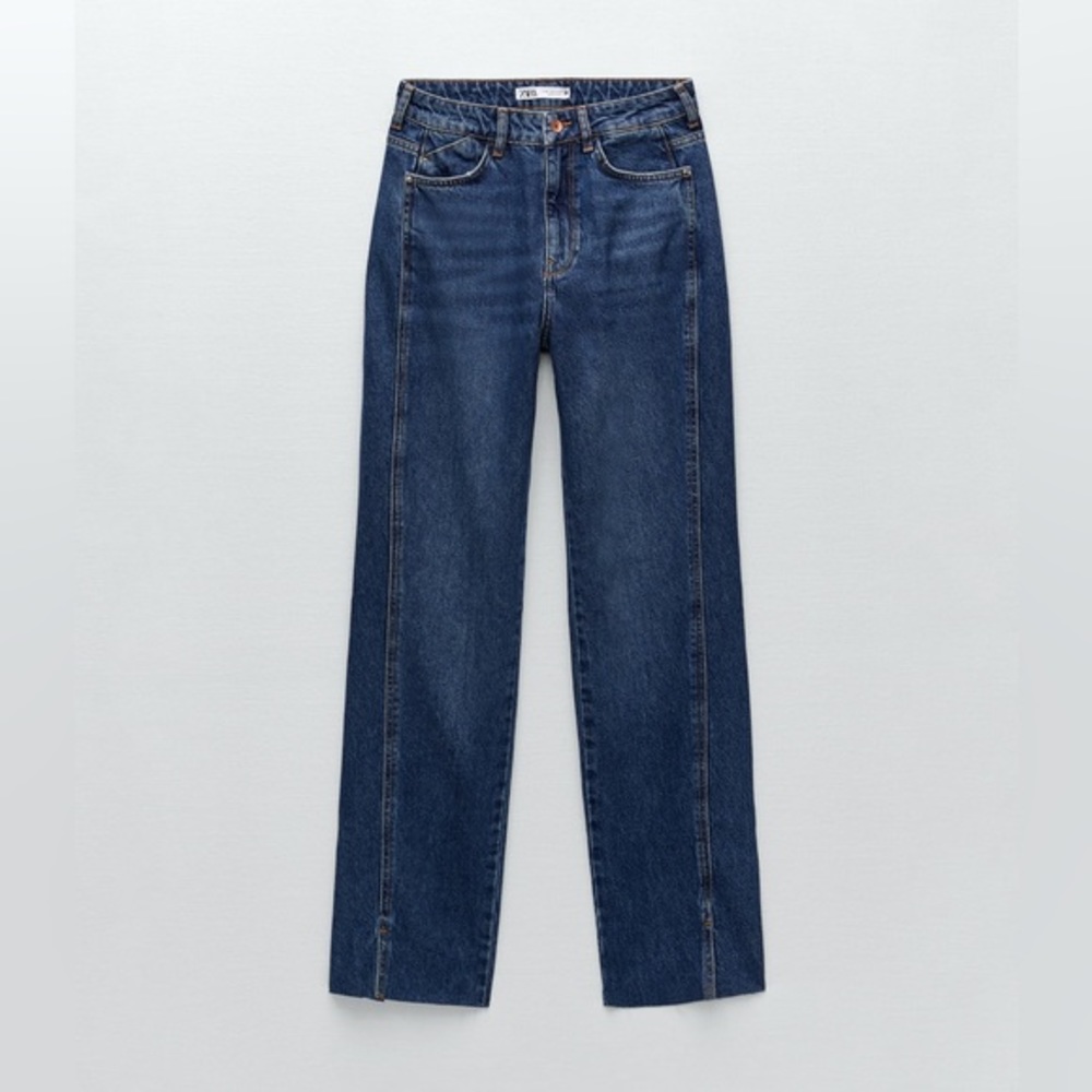 NWT Zara Straight Leg Split Hem High Rise Denim